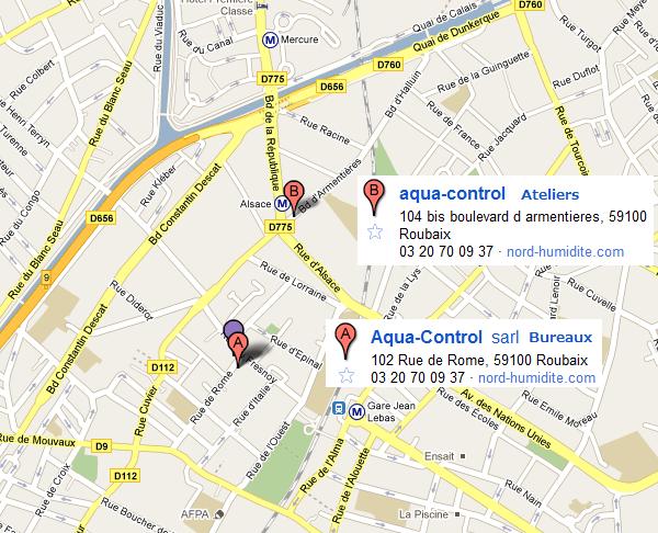 aller et localisation de la société aqua-control site web www.nord-humidite.com et boutique www.nord-humidite.net